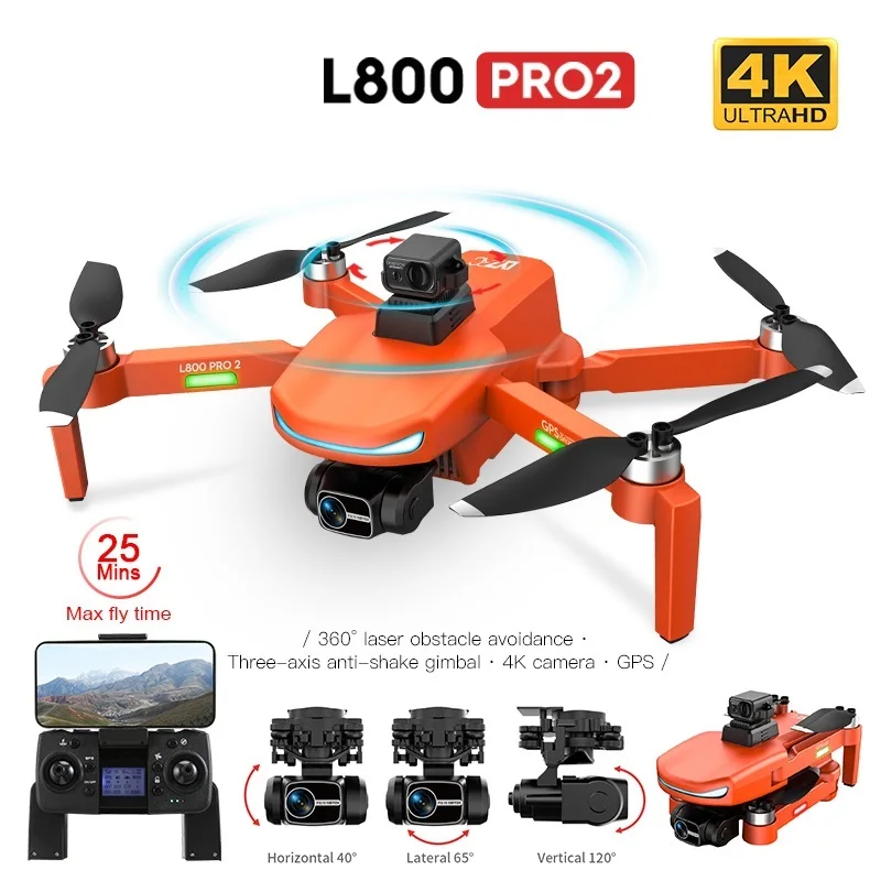 

nes L800 Pro 2 Drone 4K Professional FPV With Camera 3-Axis Gimbal 5G WIFI Dron Obstacle Avoidance Brushless Motor RC Quadcopter