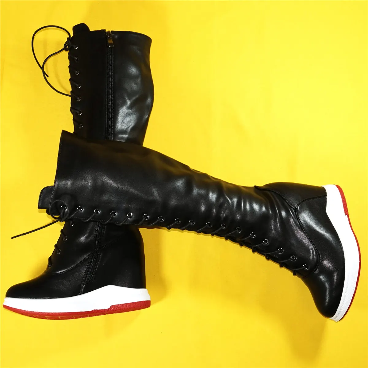 Winter Fashion Sneakers Women Lace Up Genuine Leather High Heel Vulcanized Shoes Female Round Toe Platform Pumps Casual Shoes