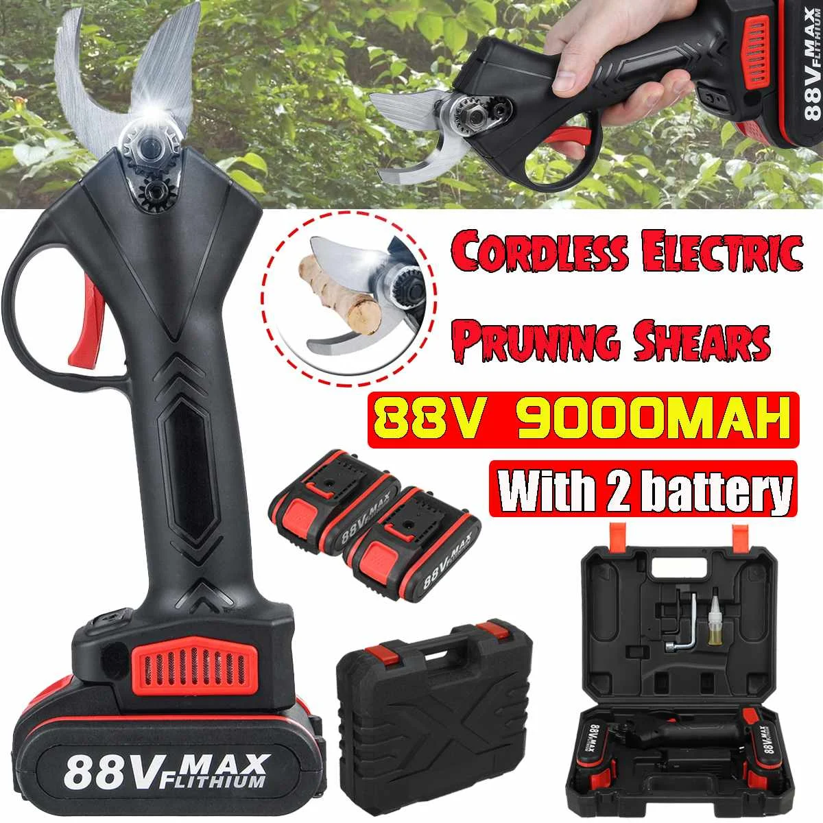 

88V Cordless Electric Pruning Shears Pruner Secateur 30mm Max Cutting with 2pc 9000mAh Lithium-ion Battery Garden Branch Cutter