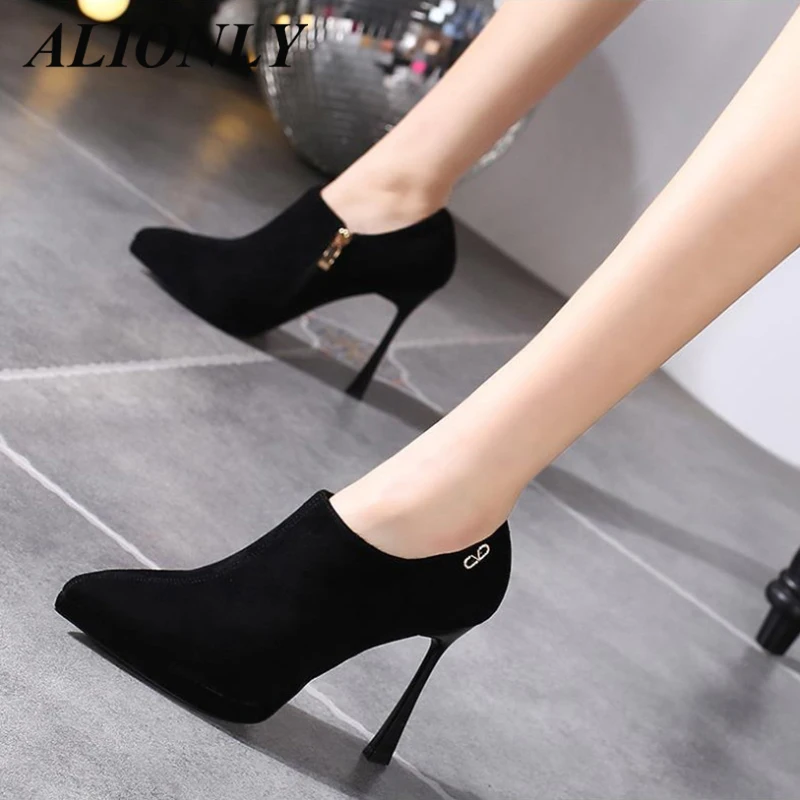 

Alionly New 2022 Fashion Women For Boots Pointed Toe Stiletto Suede Zipper Nude Boots And Ankle Pumps