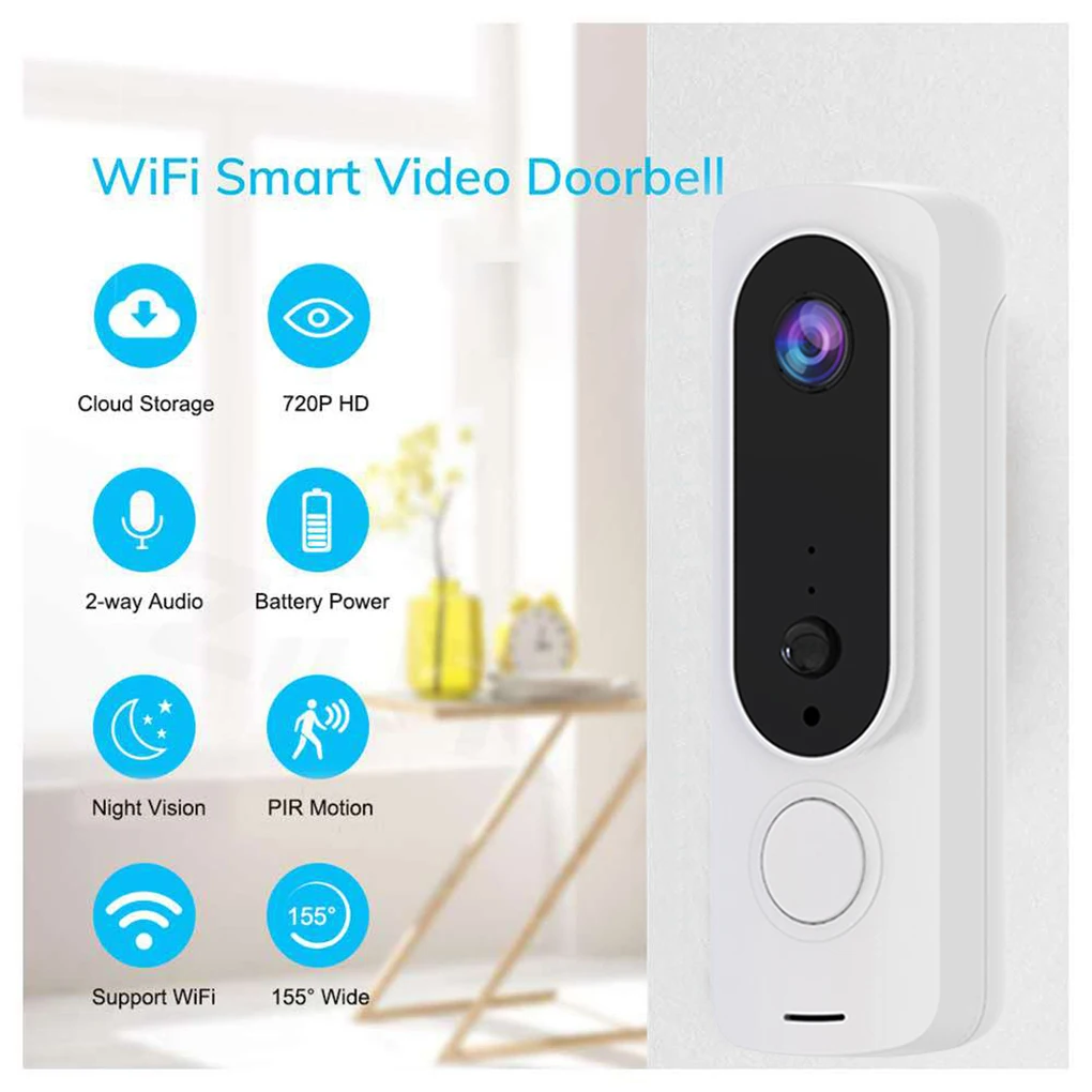 

WiFi Door Bell Chime with Built-in Microphone Security Camera Wireless Video Intercom Doorbell Electronic Bells