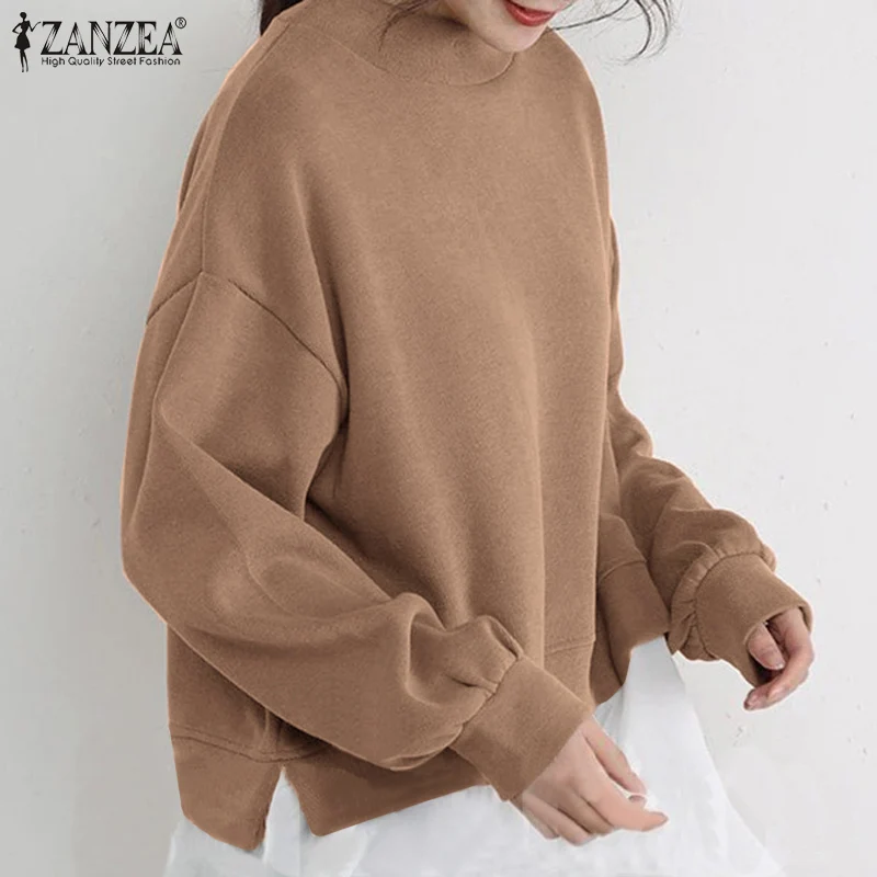 

O Neck Long Sleeve Sweatshirts Fashion Patchwork Hoodies Casual Loose Tops Oversize ZANZEA Women Fake Two Pieces Pullover Autumn
