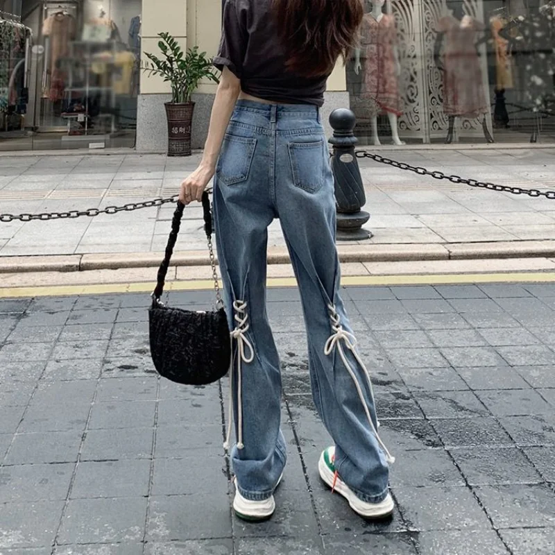 

Niche design sense of high waist large size jeans female hundred with the autumn straight wide leg pants dragging ground pants