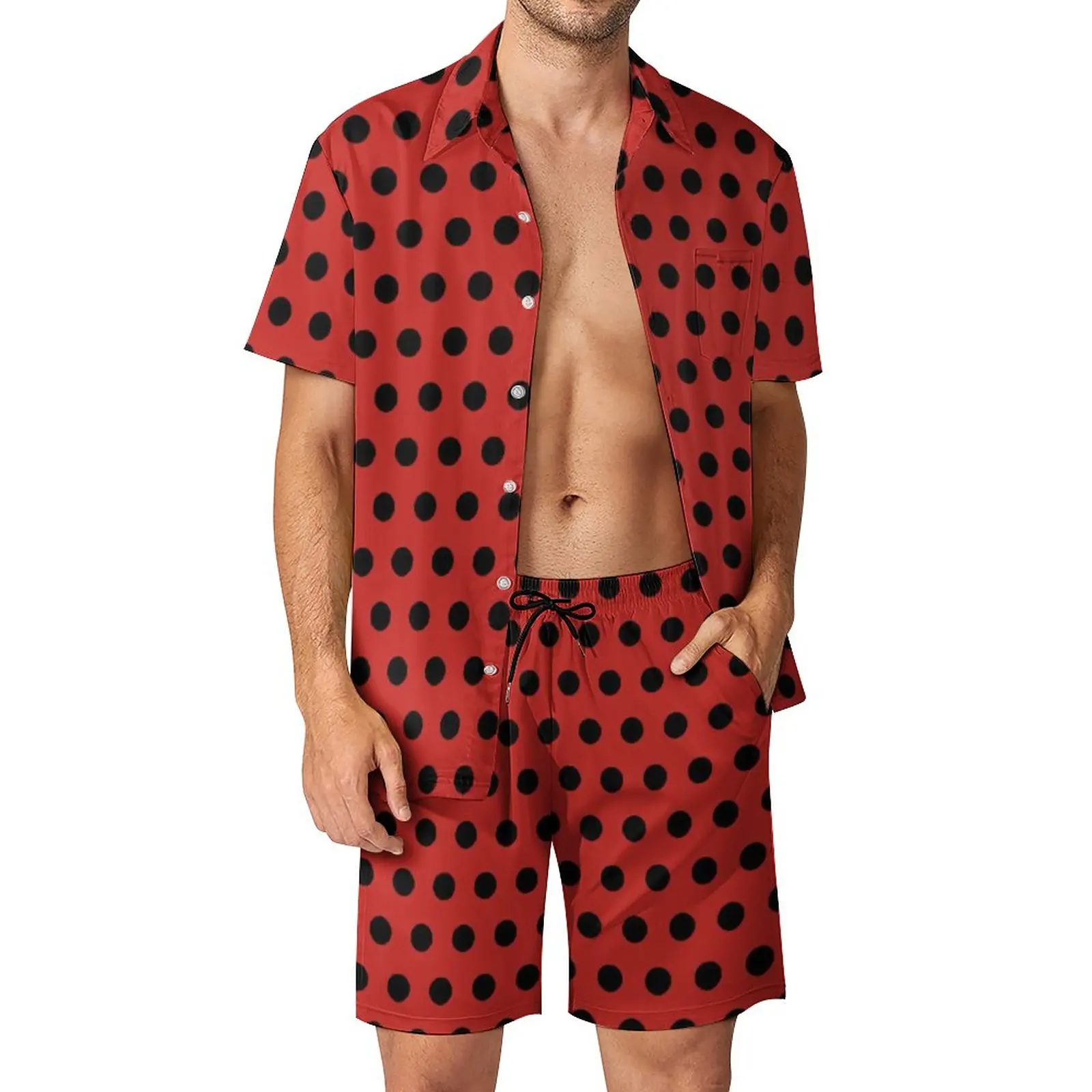 

Red And Black Polka Dot Men Sets Polkadots Vintage Hawaii Casual Shirt Set Short Sleeve Print Shorts Summer Beach Suit Plus Size