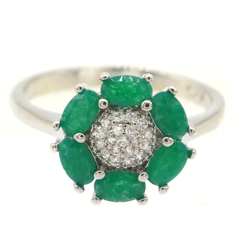 

3g 925 SOLID STERLING SILVER Ring Flowers Shape Mystical Topaz Purple Amethyst Green Emerald Blood Ruby White CZ Women Wedding