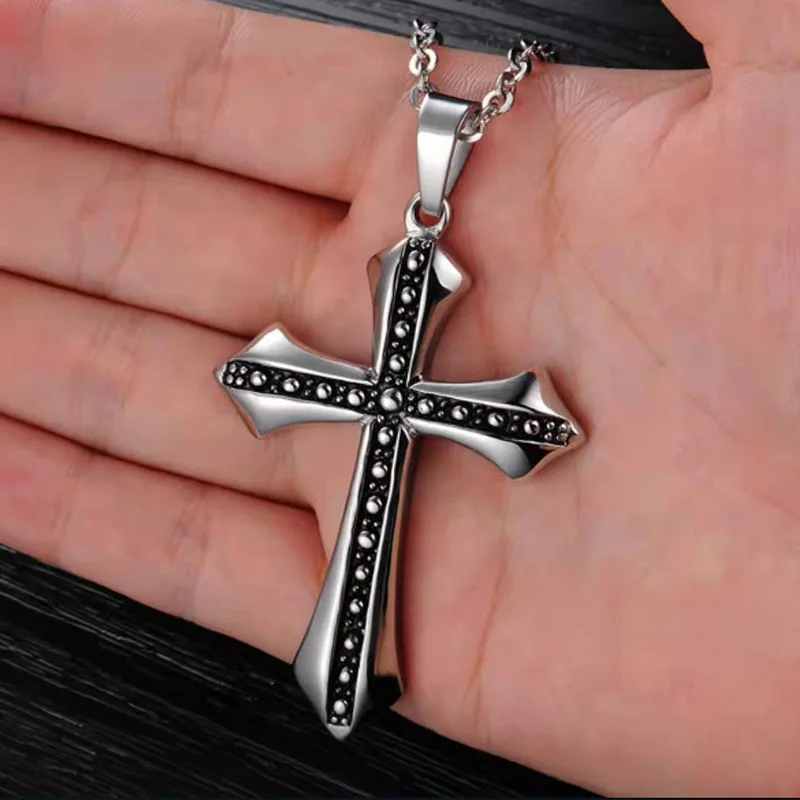

Vintage Stainless Steel Cross Pendant Necklace for Men Christian Religious