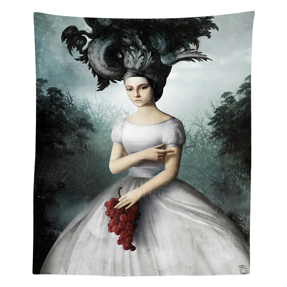 

The Beauty Is Walking In The Forest With A Bunch Of Grapes In Her Hand Room Decoration Tapestry By Ho Me Lili