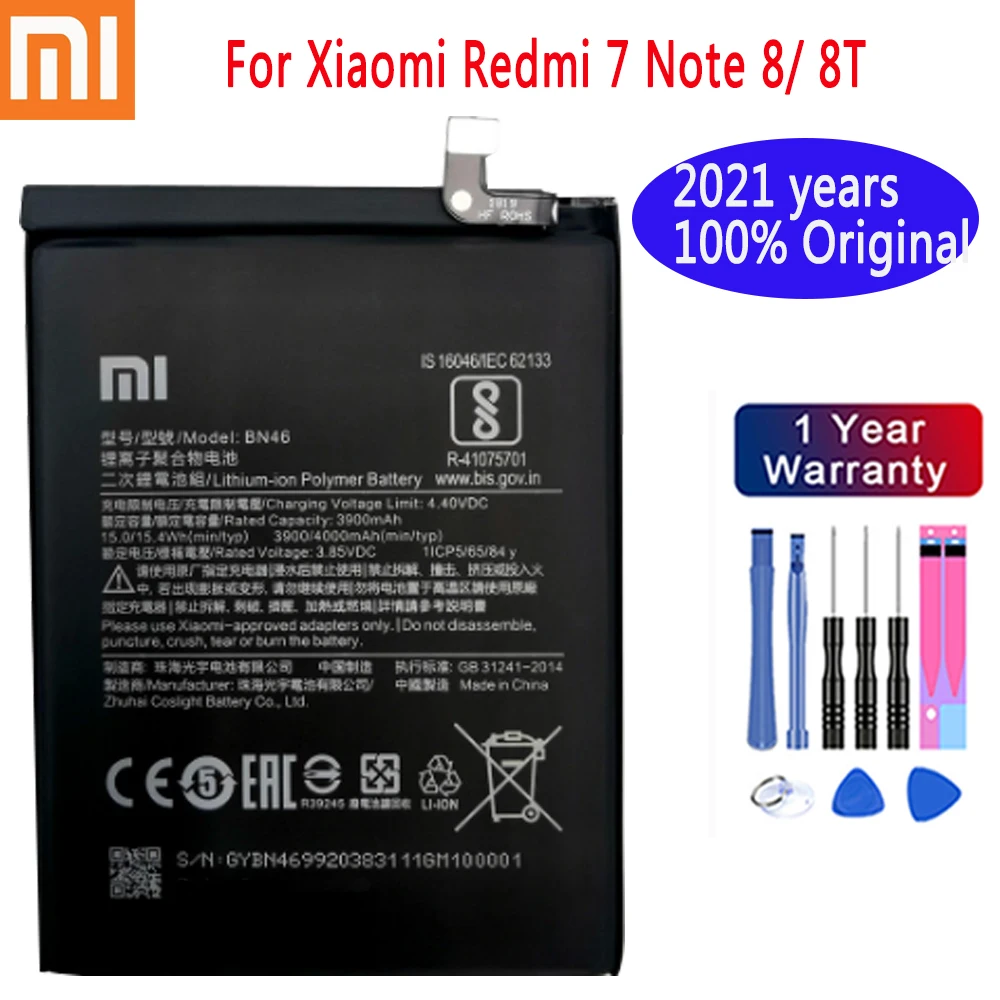 

100% Original Replacement 4000mAh BN46 Battery For Xiaomi Redmi 7 Note8 Note 8 8T Phone Battery Bateria Batterie AKKU Free Tools