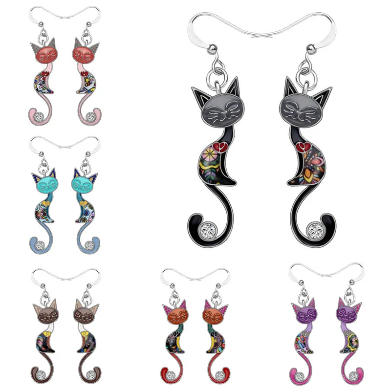

Colorful Cat Earrings Female Black Personality Original Design Long Face Slim Earrings Fashion Small Animal Wedding Jewelry