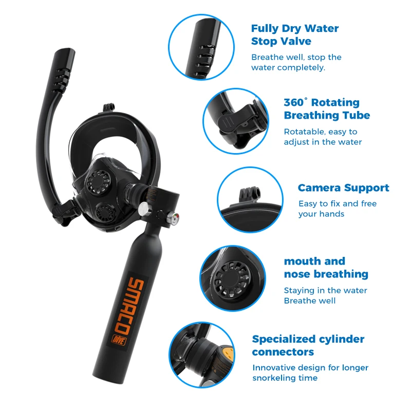 SMACO 0.5L Мини-резервуар для подводного плавания с маской на все лицо алюминиевый