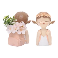 cute girl flower pot for succulent mini plant airplant artificial flower pen holder planter with drainage for home office decor