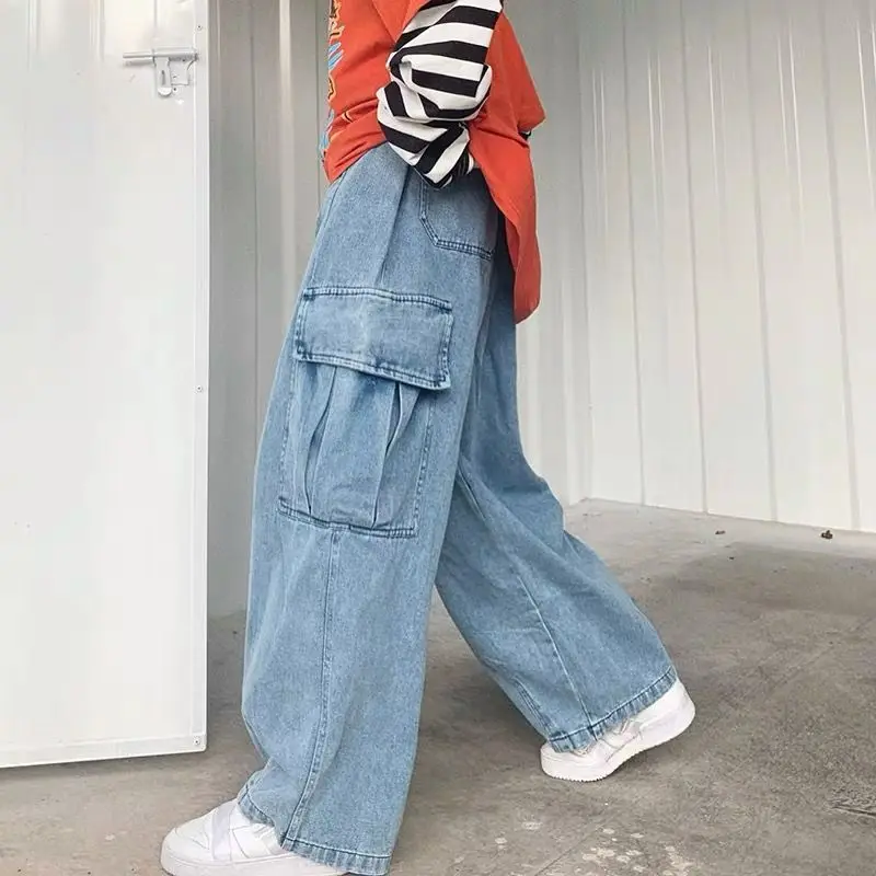 Jeans men's fall loose straight drop feeling pants cool cool retro trend wide-legged pants  men jeans