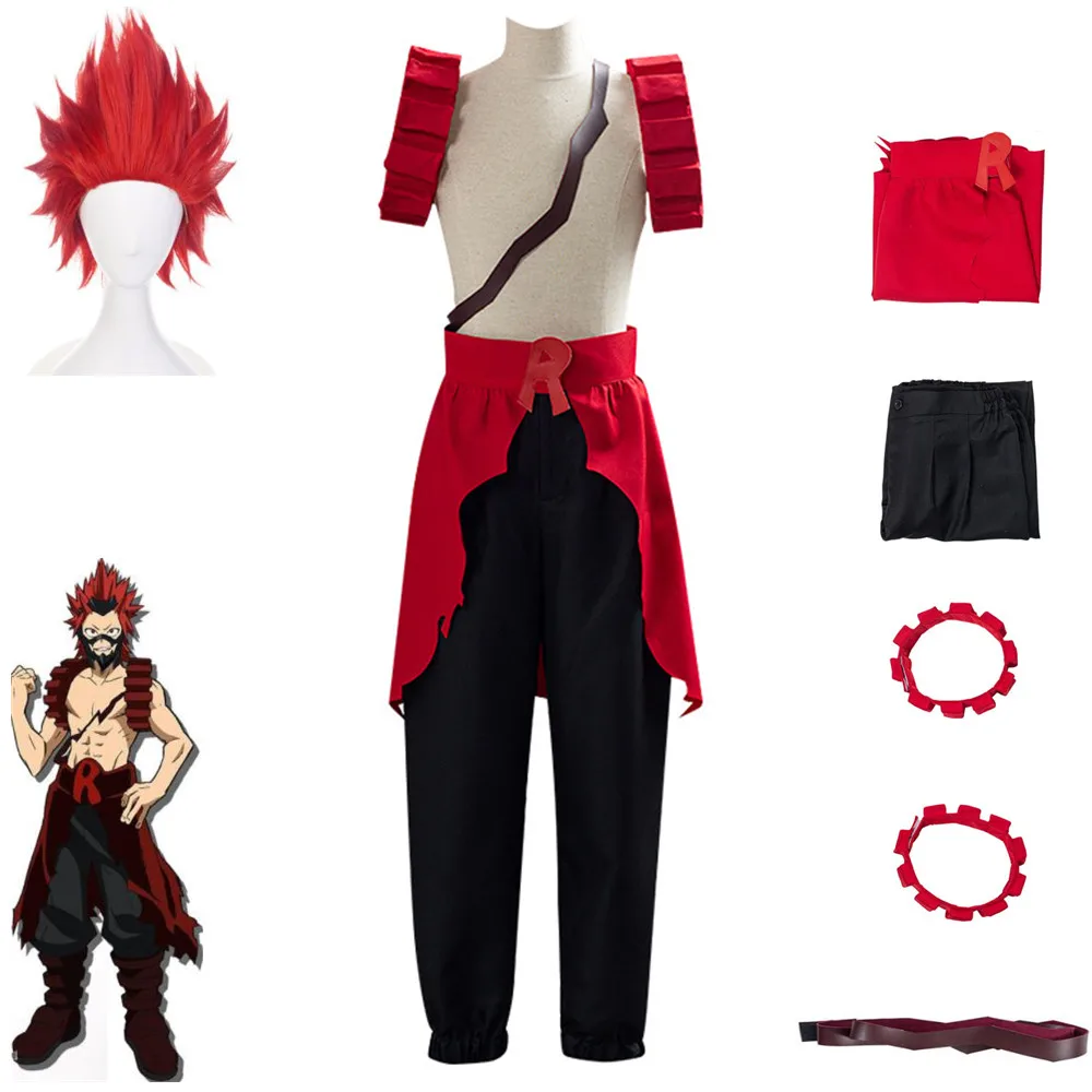 

Anime Kirishima Eijiro My Hero Academia Cosplay Costume Red Wig Combats Accessories Uniform Adult Man Carnival Halloween Suit