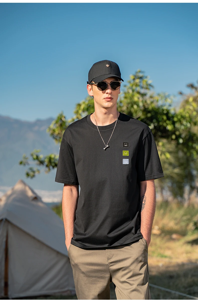 

7829 men summer new ins street loose and fun smiley embroidered short-sleeved T-shirt