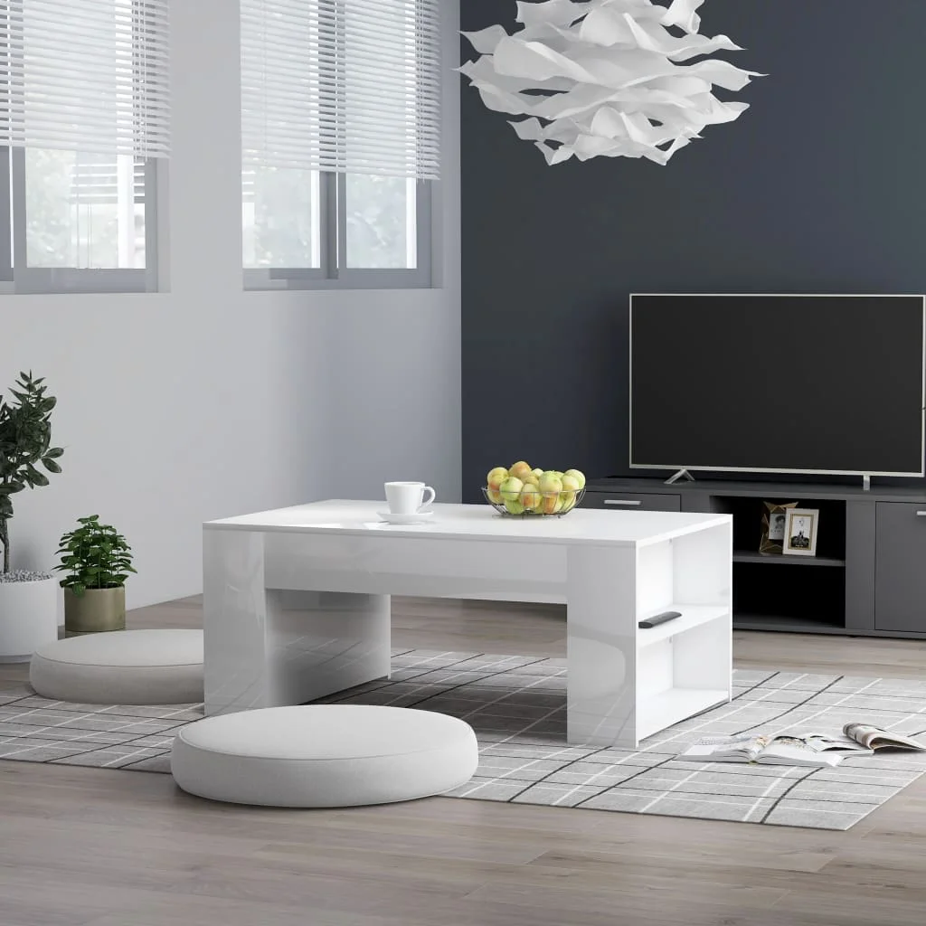 

Coffee Table, Chipboard Tea Table, Livingroom Furniture High Gloss White 100x60x42 cm Chipboard