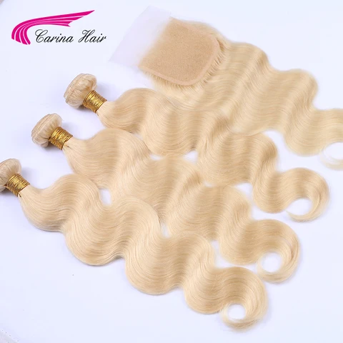 613 Blonde Straight Human Hair Bundles With 4x4 Closure Brazilian 100% Remy Human Hair 2/3 Weaves Bundles With Closure