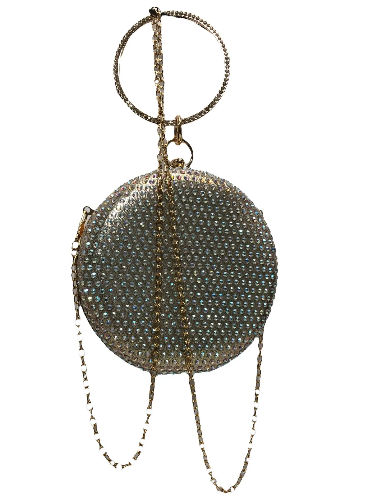 

Вечерняя сумка 16x16см с круглой ручкой браслета из золотистого камня