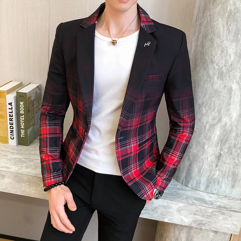

Men's Plaid Blazer 2022 Spring New Fashion Casual Men's Slim Suit Jacket Banquet Wedding Party Club Dress Branded Men's Clothing