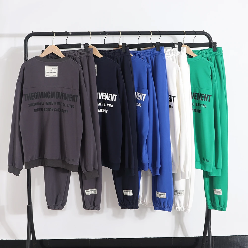 

Oversize Sweatshirt Sports Pants Tracksuit Men Two Piece Set 100% Cotton Sportswear Jogger Sweatpants Baggy Tops Trouser Suit