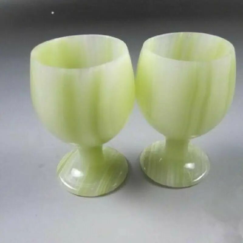 

Chinese Hand Carved Goblet Wine Glass Natural Emerald Wine Glass a Pair of Crafts
