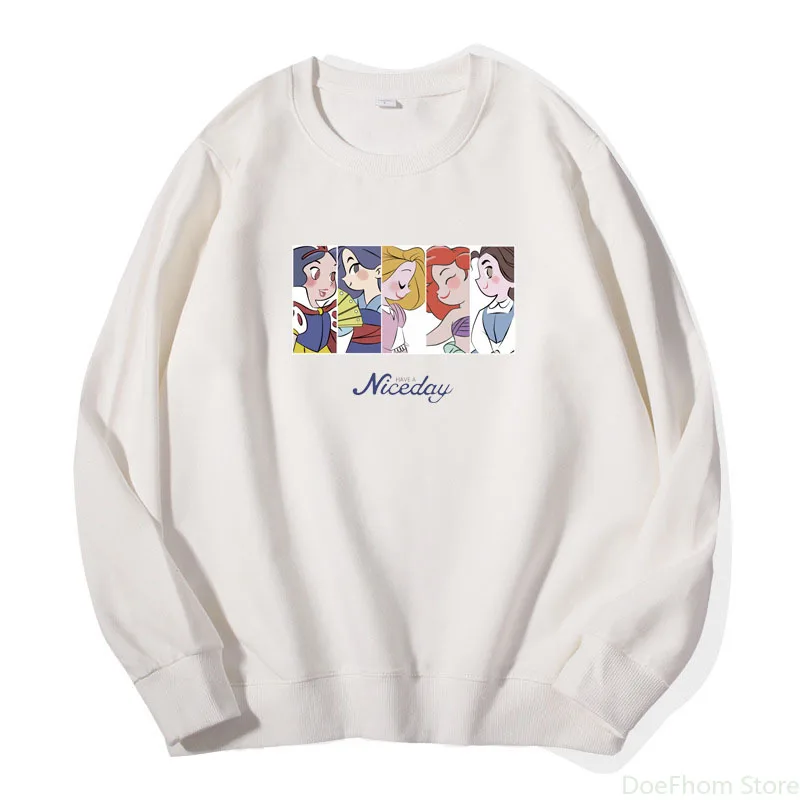 

Женские толстовки с капюшоном, весенний свитшот с мультяшным принтом принцессы, пуловер из чистого хлопка для девочек, топы с длинным рукав...