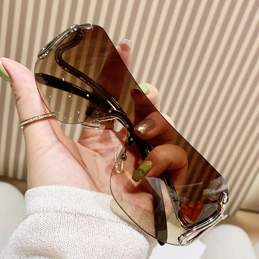 

Rimless Y2K Sunglasses Women Trendy Gradient 2000'S Wrap Around Sun Glasses Punk One Piece Goggles Oversized Fashion Shades