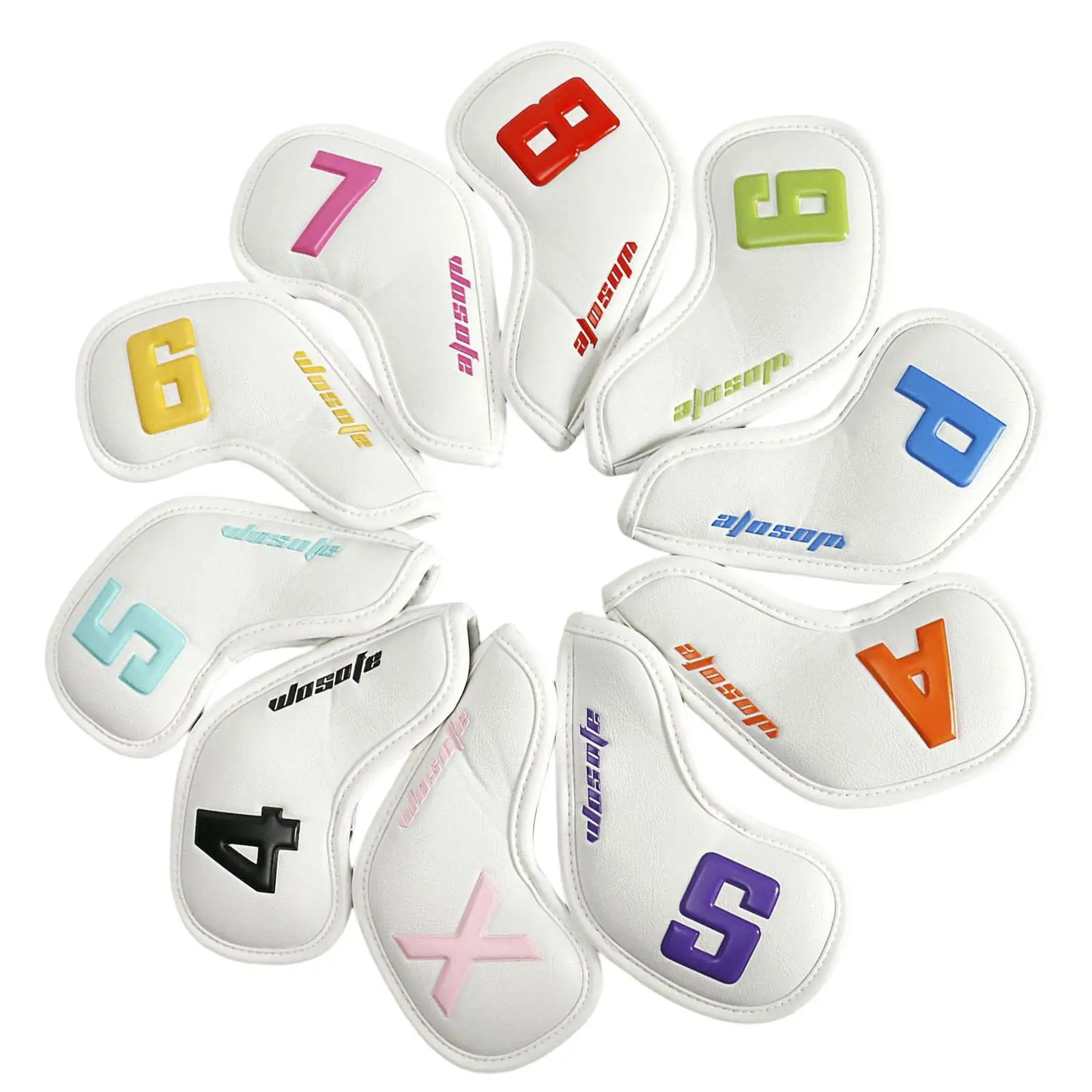 

Set of 10 PU Golf Iron Head Covers Sets Smooth Texture Waterproof Black
