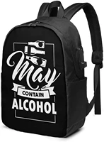 may contain alcohol business laptop school bookbag travel backpack with usb charging port headphone port fit 17 in