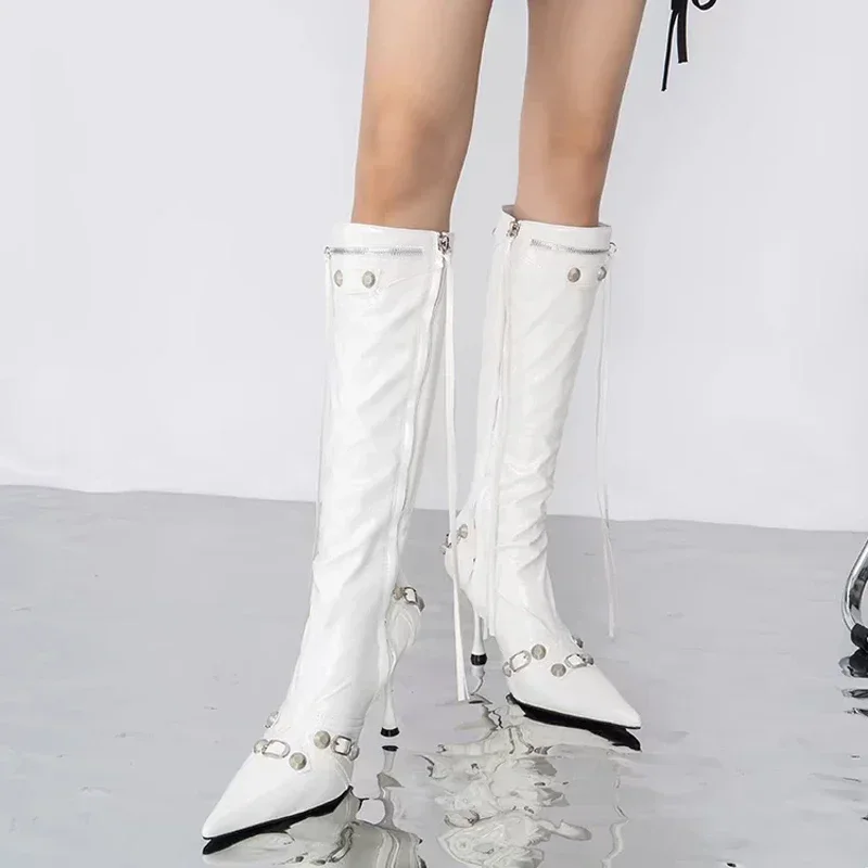 Сексуальные сапоги до колена с острым носком модная обувь на высоком каблуке