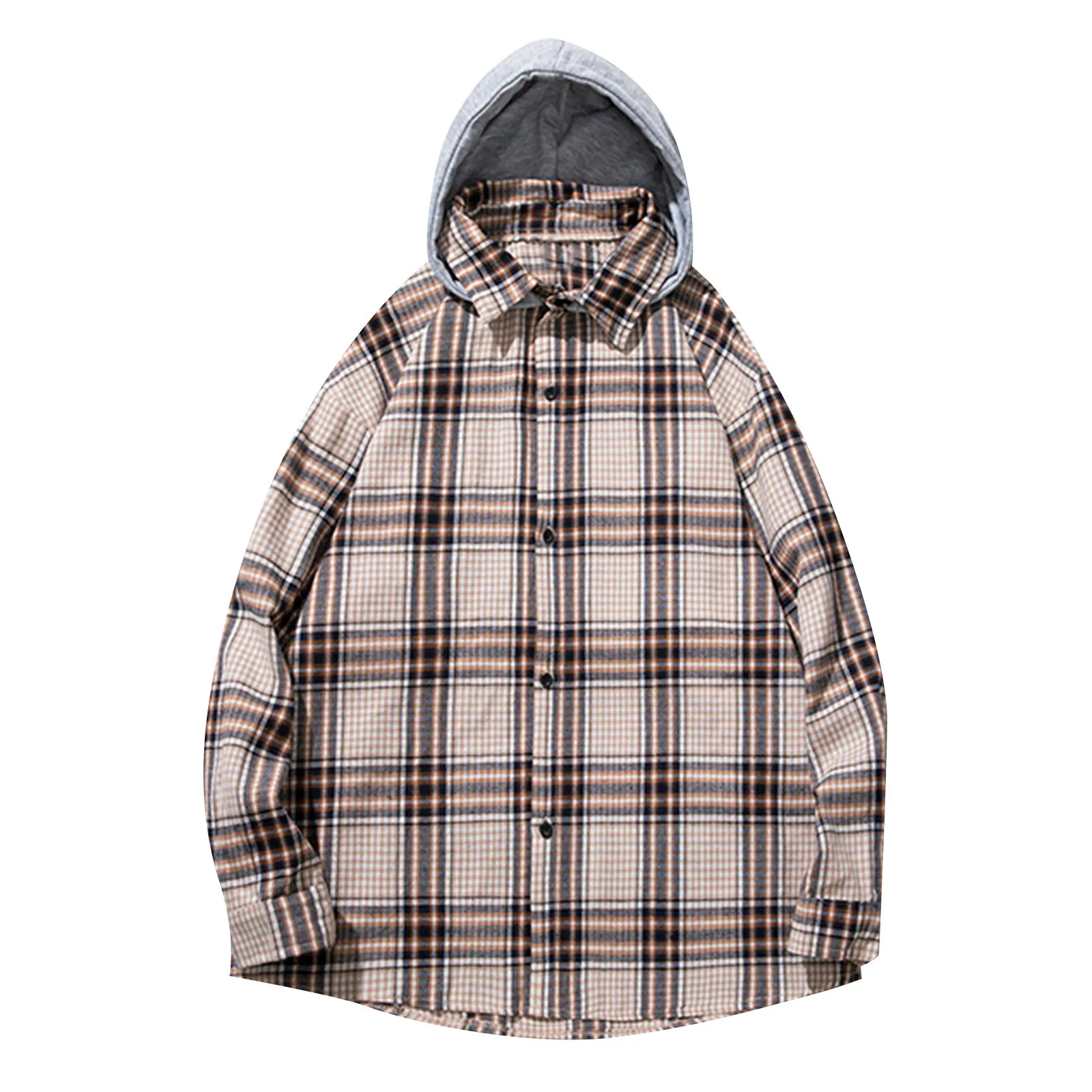 

Shirts Men Vintage Fashion Loose Casual Print Long Sleeve Vintage Turn Down Collar Hooded Shirt Single Breasted Pockets Coat 4