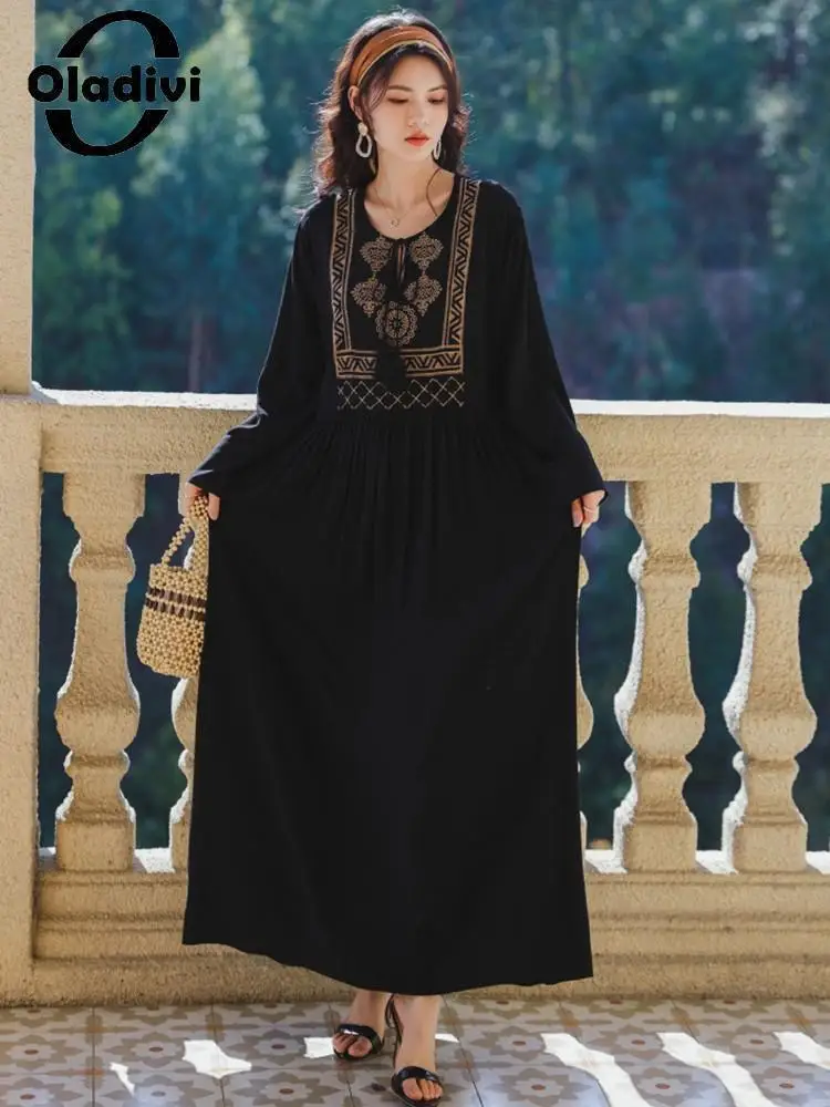 

Oladivi Oversized Clothes Fashion Women Embroidery Dress Summer 2022 New Vintage Ladies Large Size Casual Long Dresses Robe 5180