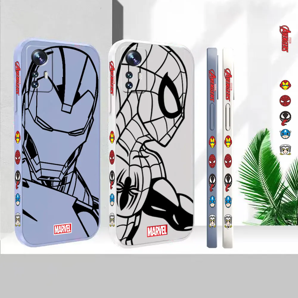 

line Black Spider Man Iron Man Comics Phone Case For Xiaomi Mi 13 12 12S 12X 11 11T 10 10S 10I 9 9SE 8 8SE Pro Ultra Lite Cover