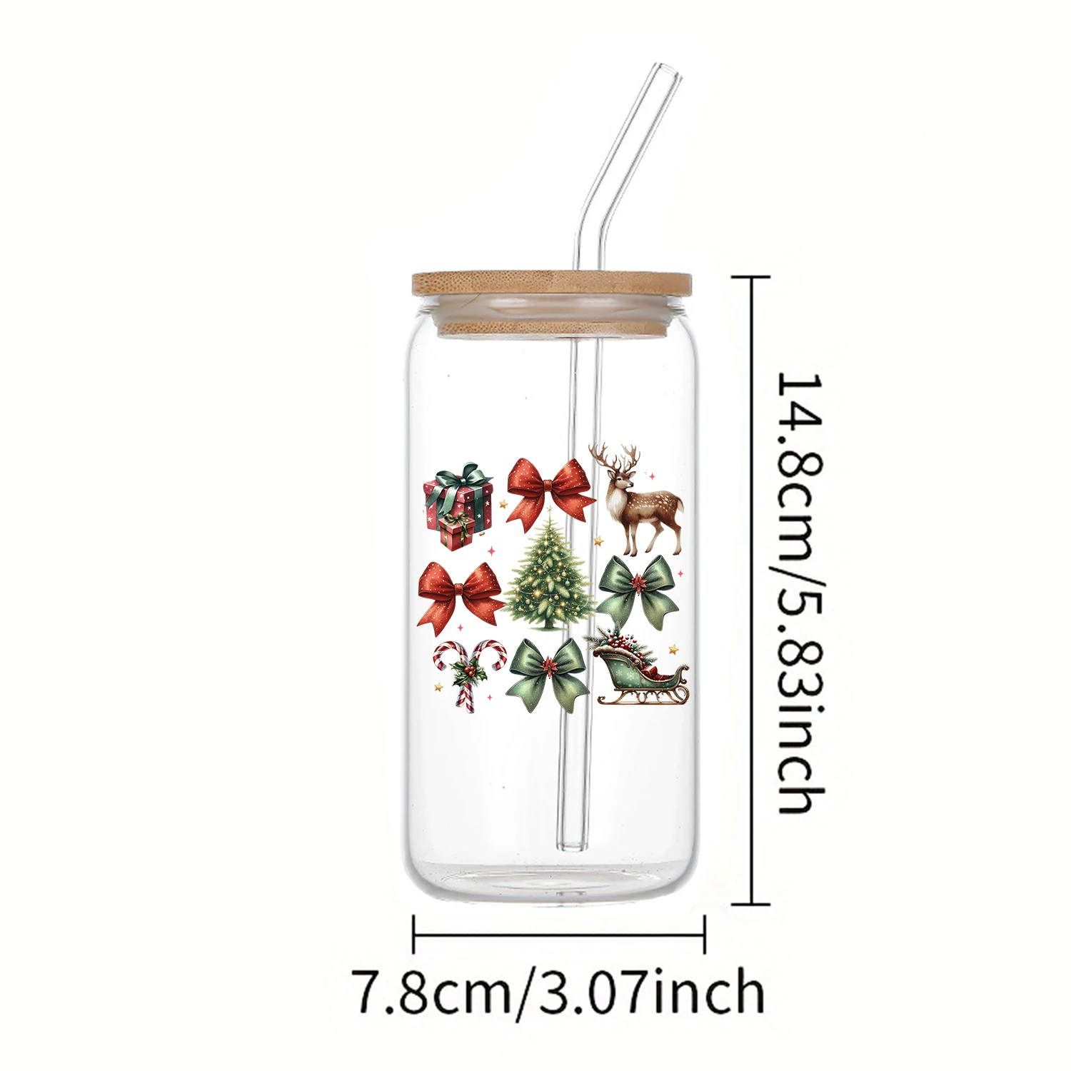1 шт. 3d 360 ° стеклянная чашка с рисунком крышкой и соломинкой Рождественская
