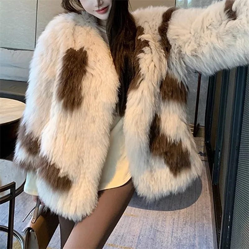 Новинка 2024 зимнее двухстороннее плетеное пальто Haining из лисьего меха контрастных