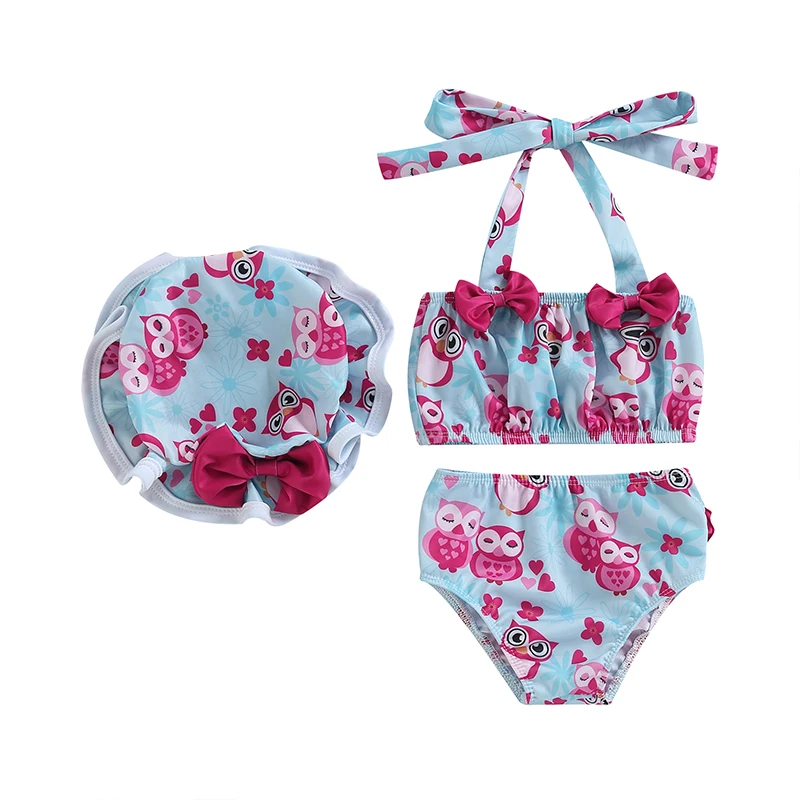 

Baby Girl 3pcs Swimsuits Summer Bandage Halter Bikini Tops and Beach Shorts Swimming Cap Swimwear