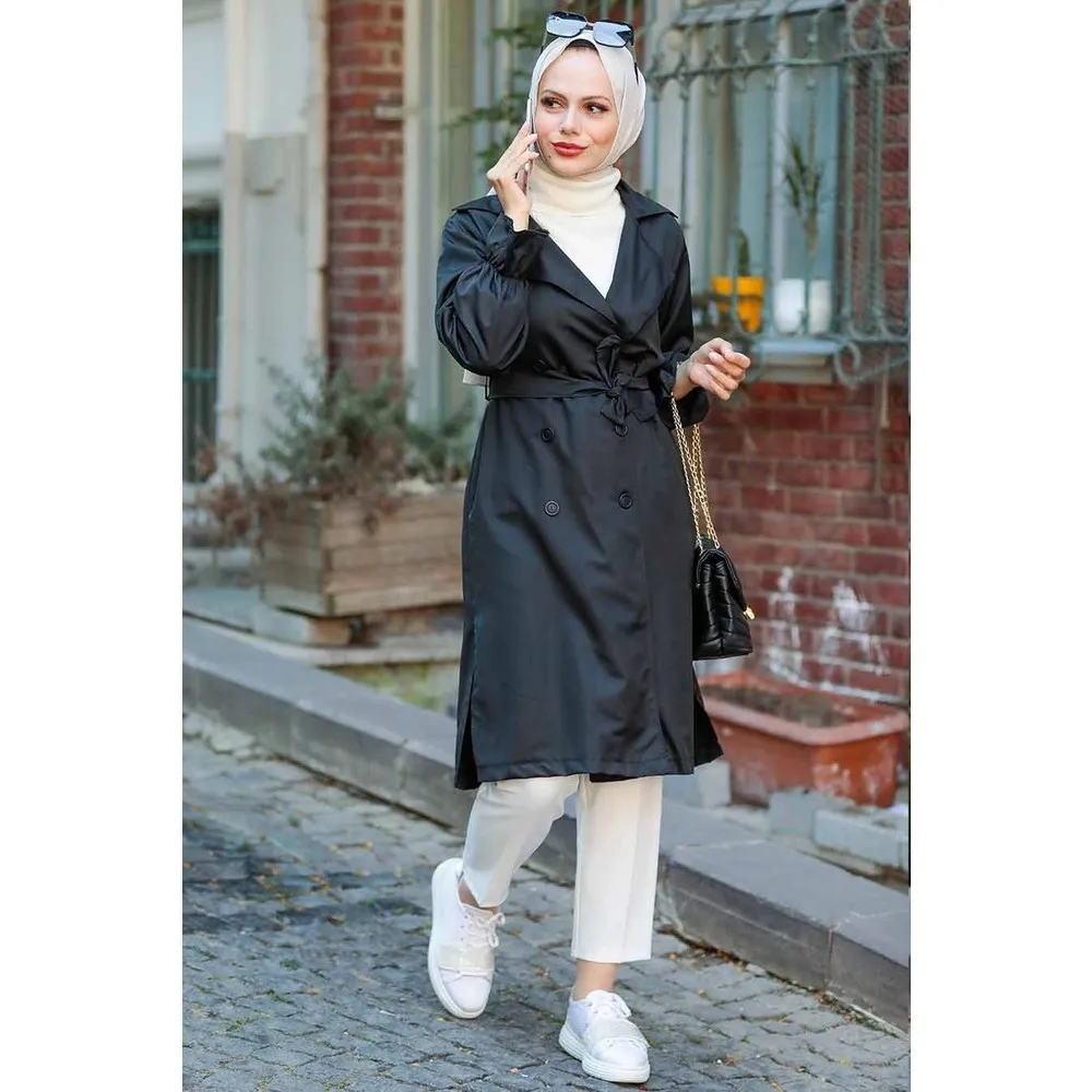 

Черный хиджаб-Тренч на пуговицах Dorlie 135S