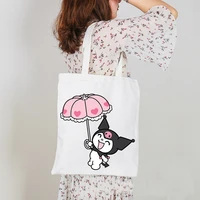 sanrio kuromi bags for women 2022 lovely leisure satchel girls shoulder bag shopper simple fashion foldable canvas shopping bag