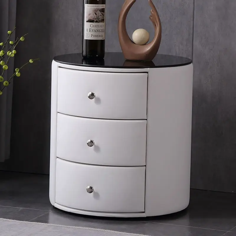 

Luxury Modern Nightstands White Simple Organizer Round Drawer Bedside Table Handle Storage Design Szafki Nocne Home Decorations
