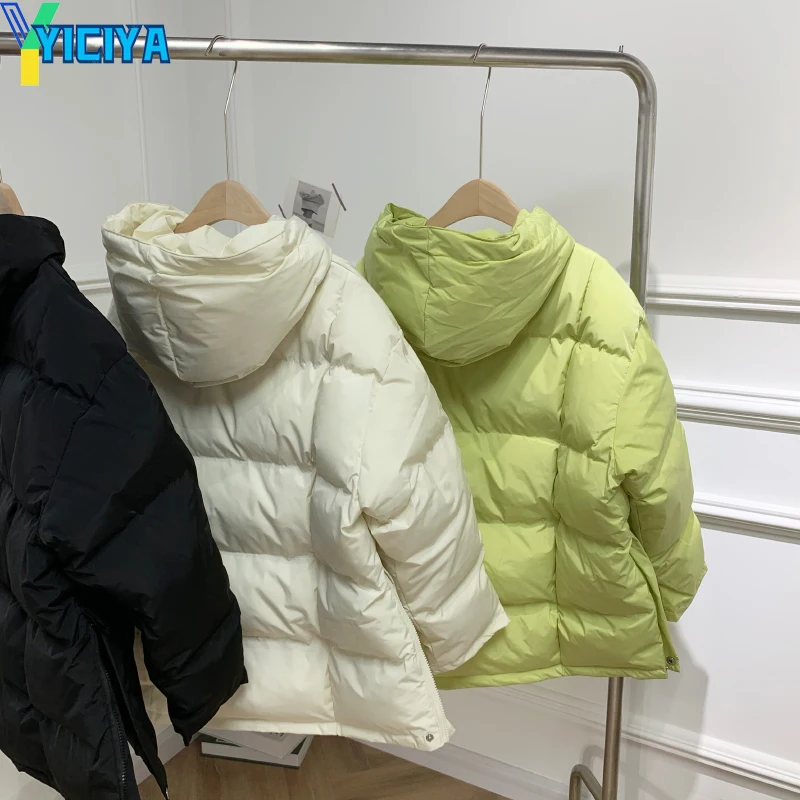 YICIYA Parka Woman Winter 2023 Short Jacket Hooded Zipper New Cotton Coat Loose Warm Casual Pocket Padded Jacket Female Clothing