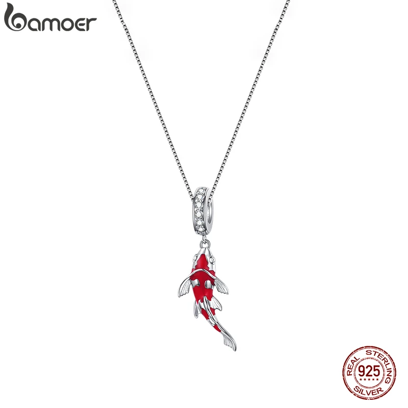 

Bamoer 925 Sterling Silver Red Enamel Fish Pendant Necklace Lucky Koi Dangle Charm Neck Chain for Women Gift Fine Jewelry