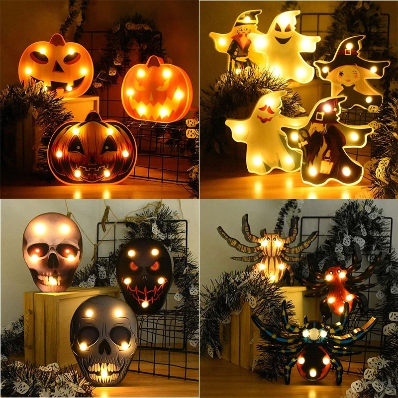 

Halloween Decoration Pumpkin Spider Bat Witch Ghost Skull Led Light Night Lamp for Home Party Decor Festival Bar Ornament