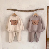toddler autumn baby girl clothes set infant kids cartoon bear print tops and pants suit toddler boys sweatshirt trousers 2pcs