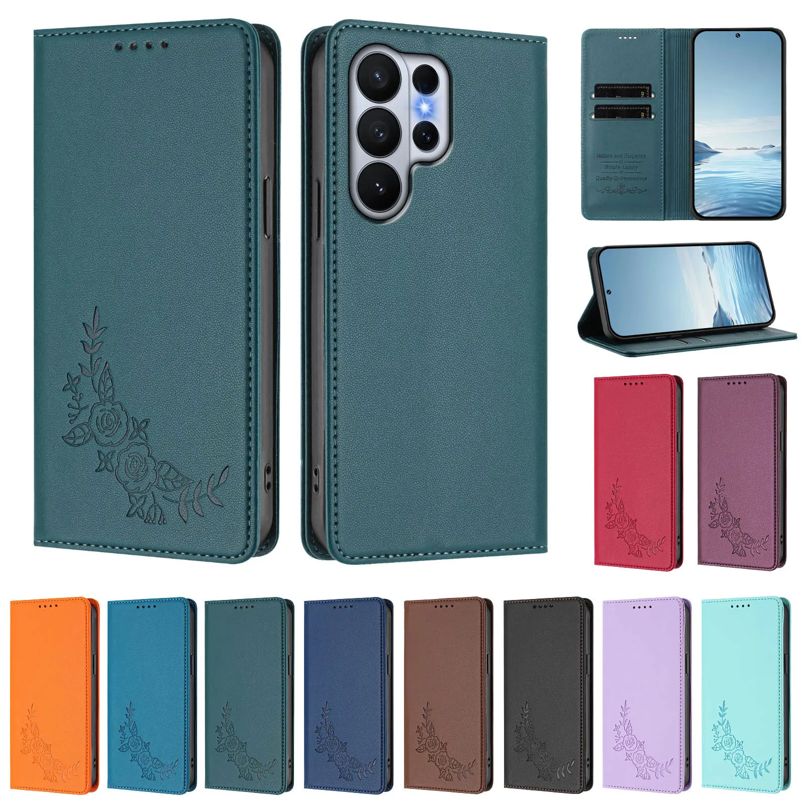 Фото Кожаный флип-чехол с цветами лотоса для Nokia G400 C300 G42 G22 G21 G11 XR20 X30 X20 C32 C30 C12 C10 C02 C01, магнитный, на 2 карты, Coque №3