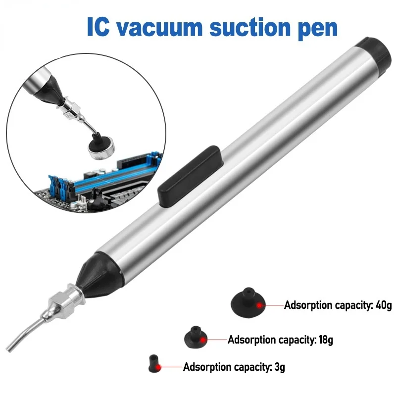 

IC SMD Vacuum Sucking Suction Pen Remover Sucker Pump IC SMD Tweezer Pick Up Tool Solder Desoldering with 3 Suction Headers