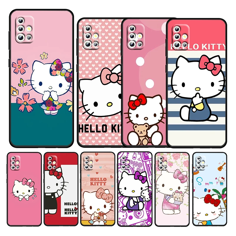 

Funny Cartoon Hello Kitty For Samsung Galaxy A52S A72 A71 A52 A51 A12 A32 A21S 4G 5G Soft Silicone Black Phone Case Fundas Capa