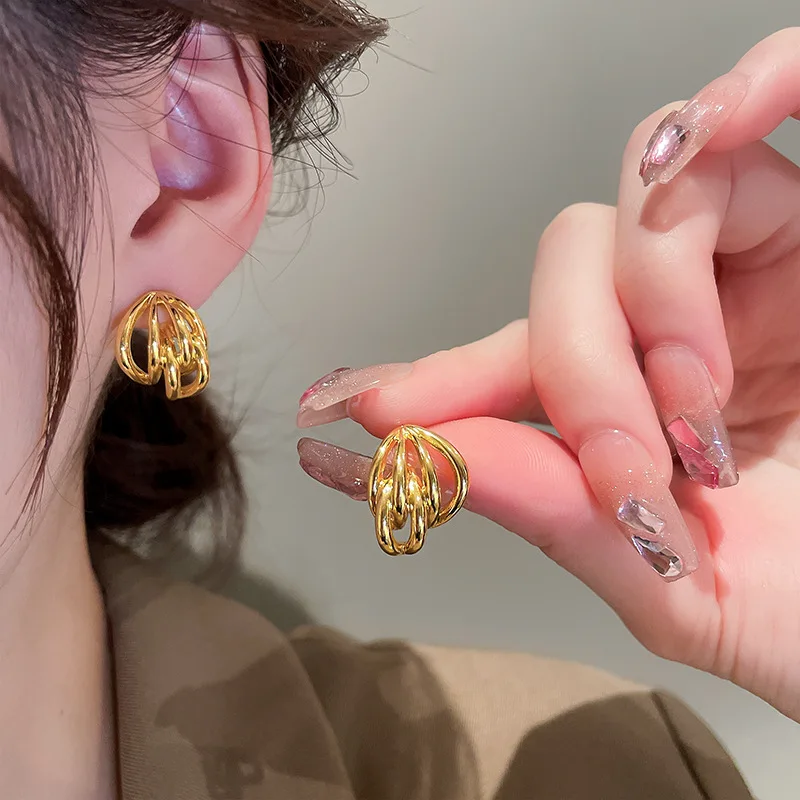 

KAITIN Irregular Geometric Arc Multi-layer Earrings Korea Simple Metal Light Luxury Personalized Earrings Wholesale Female