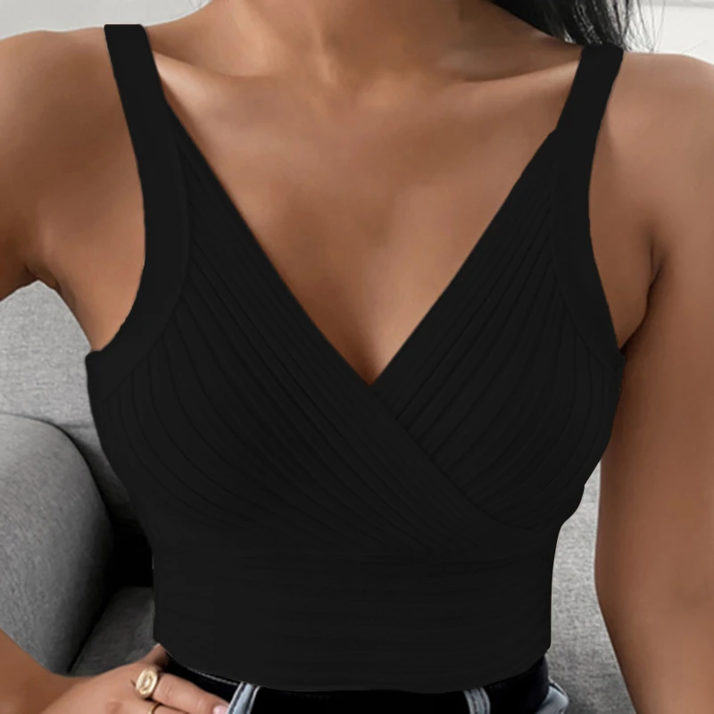 

2022 New Spring Summer Women Solid Camisole Tube Top Fashion Sexy Cropped Ladies V-neck Elasticity Tops