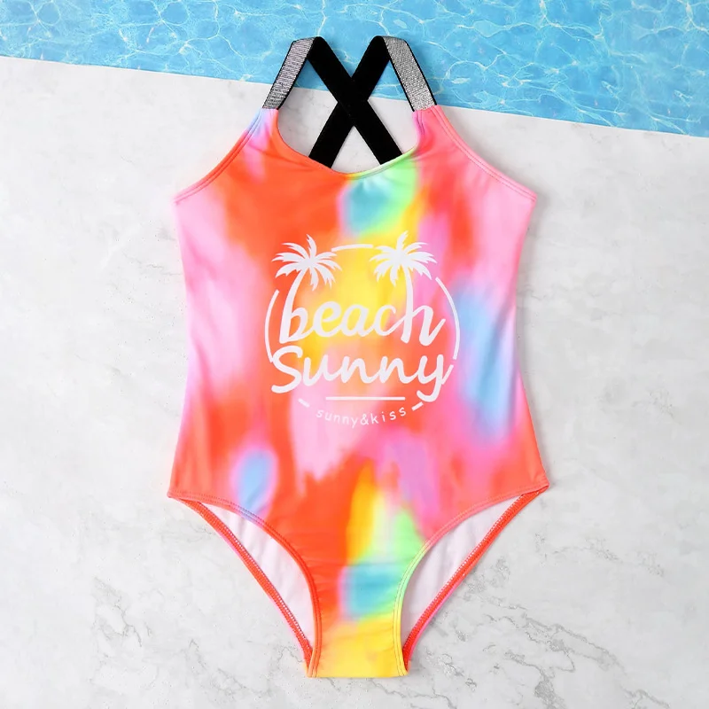 

2022 Dropshipping Swimwear Baby Bathing Suit Girls Monokini Children Kids One Piece Rainbow Print Kids Girls One Piece Swimsuit