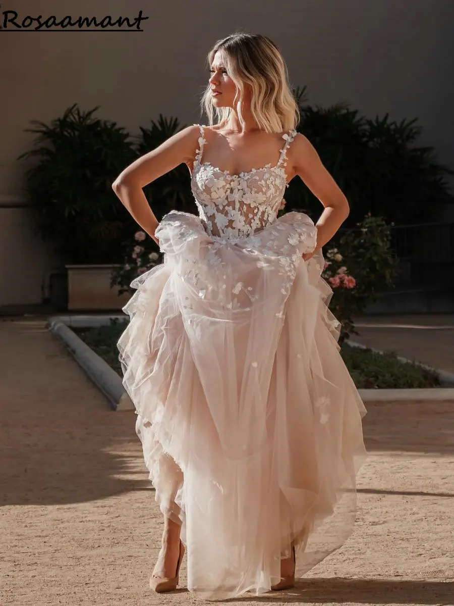 

Country Off The Shoulder Illusion A-Line Wedding Dresses Sleeveless Appliques Lace Bridal Gowns Robe De Mariée