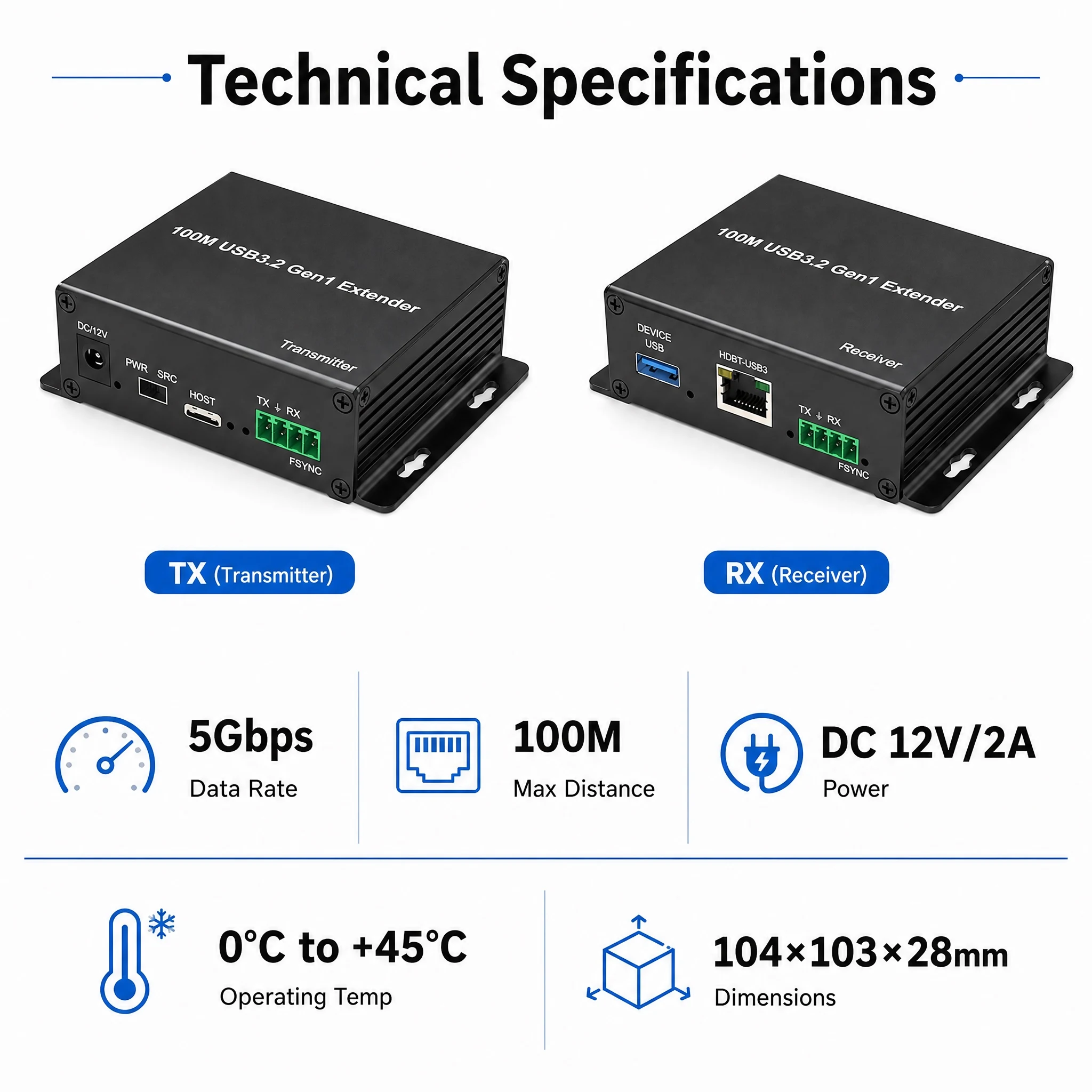Фото Удлинитель USB 3.0 по Cat6a/Cat7 Ethernet, 3 порта, 100 м, 5 Гбит/с, высокоскоростной, USB 3.2, 330 футов, с FSYNC и последовательным портом RS232 №4